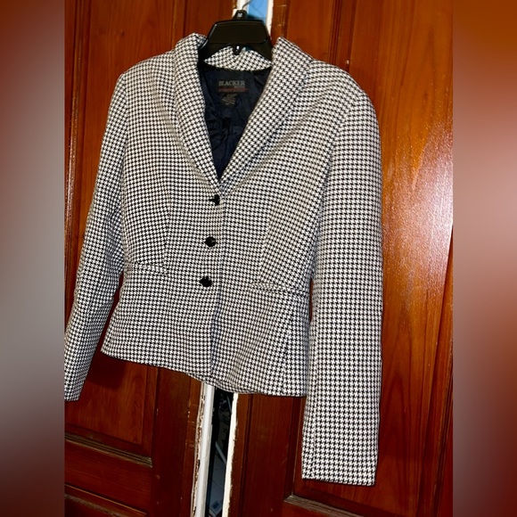 Blacker Petite by Stanley Blacker Womens Black & White Checkered Blazer. Size 6P - Picture 3 of 6